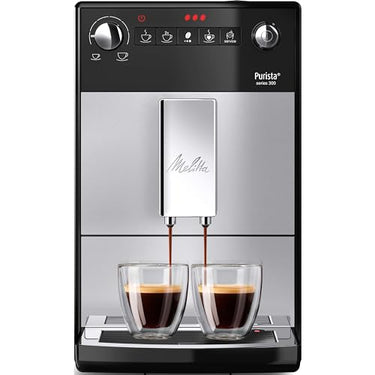 Melitta Purista - Kaffeevollautomat mit Lieblingskaffee-Funktion, Kaffeemaschine mit Mahlwerk und 5-stufig verstellbarem Mahlgrad, für Kaffee und Espresso, silber/schwarz im Sale